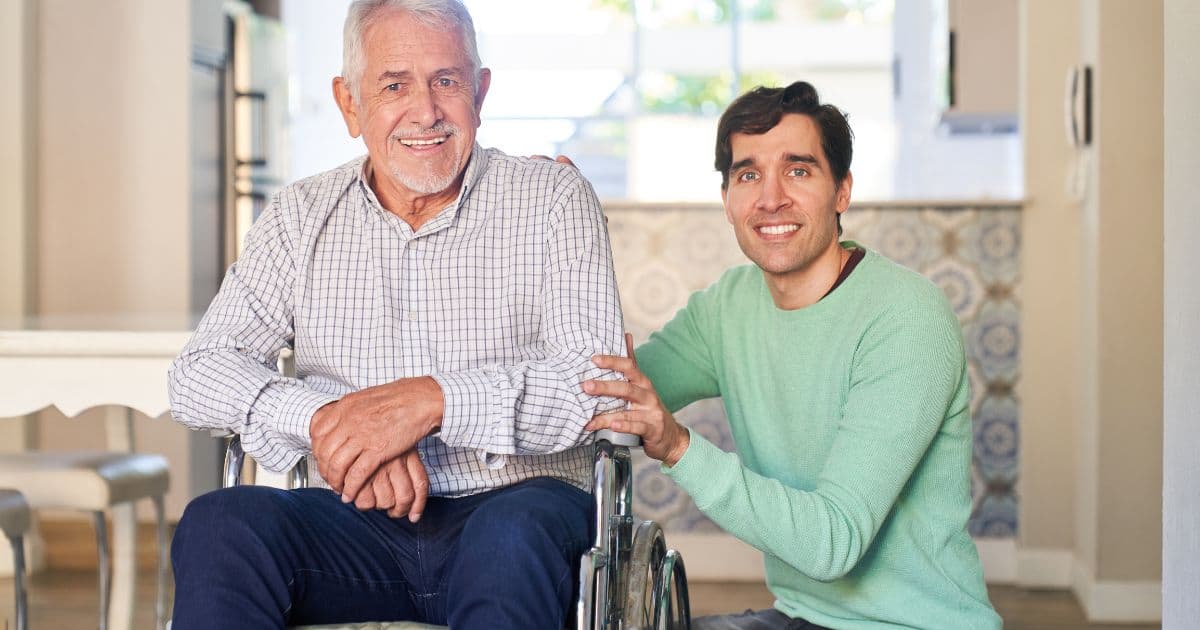 caregiver with elderly father giving in home care