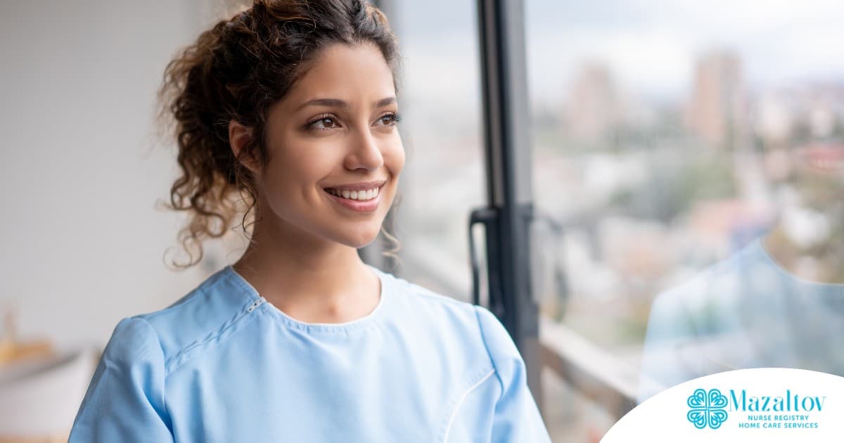A caregiver smiles and looks hopeful, showing the kind of attitude that can help new professional caregivers.