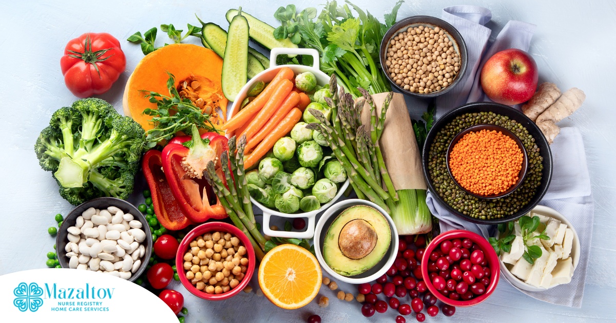 An array of healthy food represents a diabetes-friendly diet.